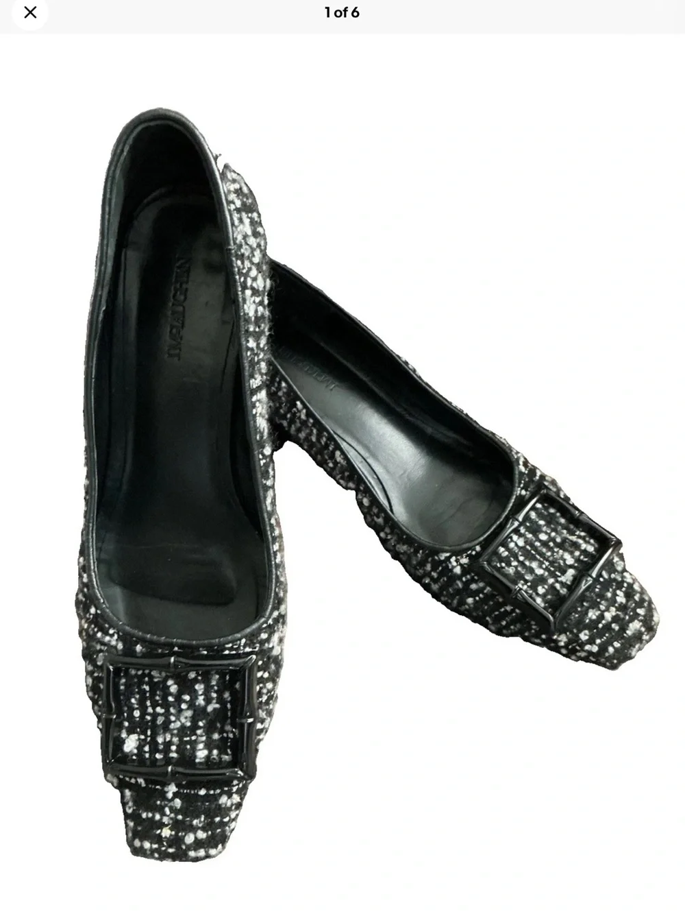 JMcLaughlin Black Tweed Square-Toe Loafers style with Decorative Buckle   6.5